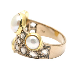 Bague Cocktail en or jaune, perles et diamants - Castafiore