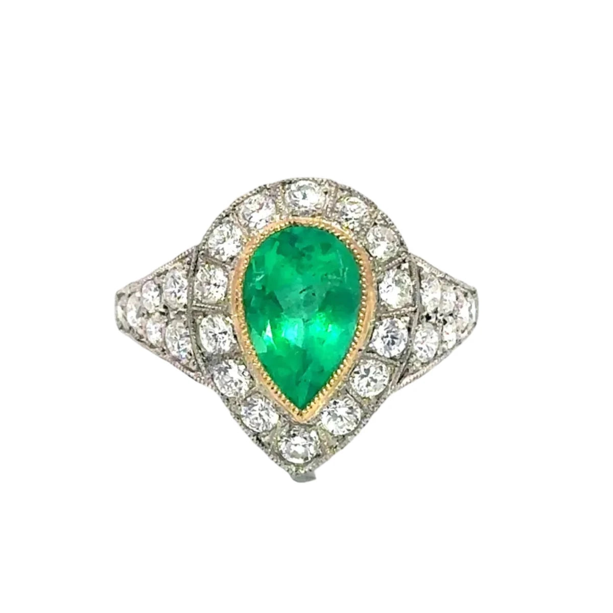 Bague Cocktail en or jaune, platine, émeraude et diamants - Castafiore