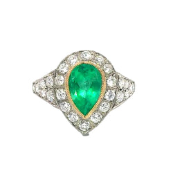 Bague Cocktail en or jaune, platine, émeraude et diamants - Castafiore