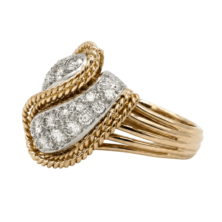 Bague Cocktail en or jaune, platine et diamants
