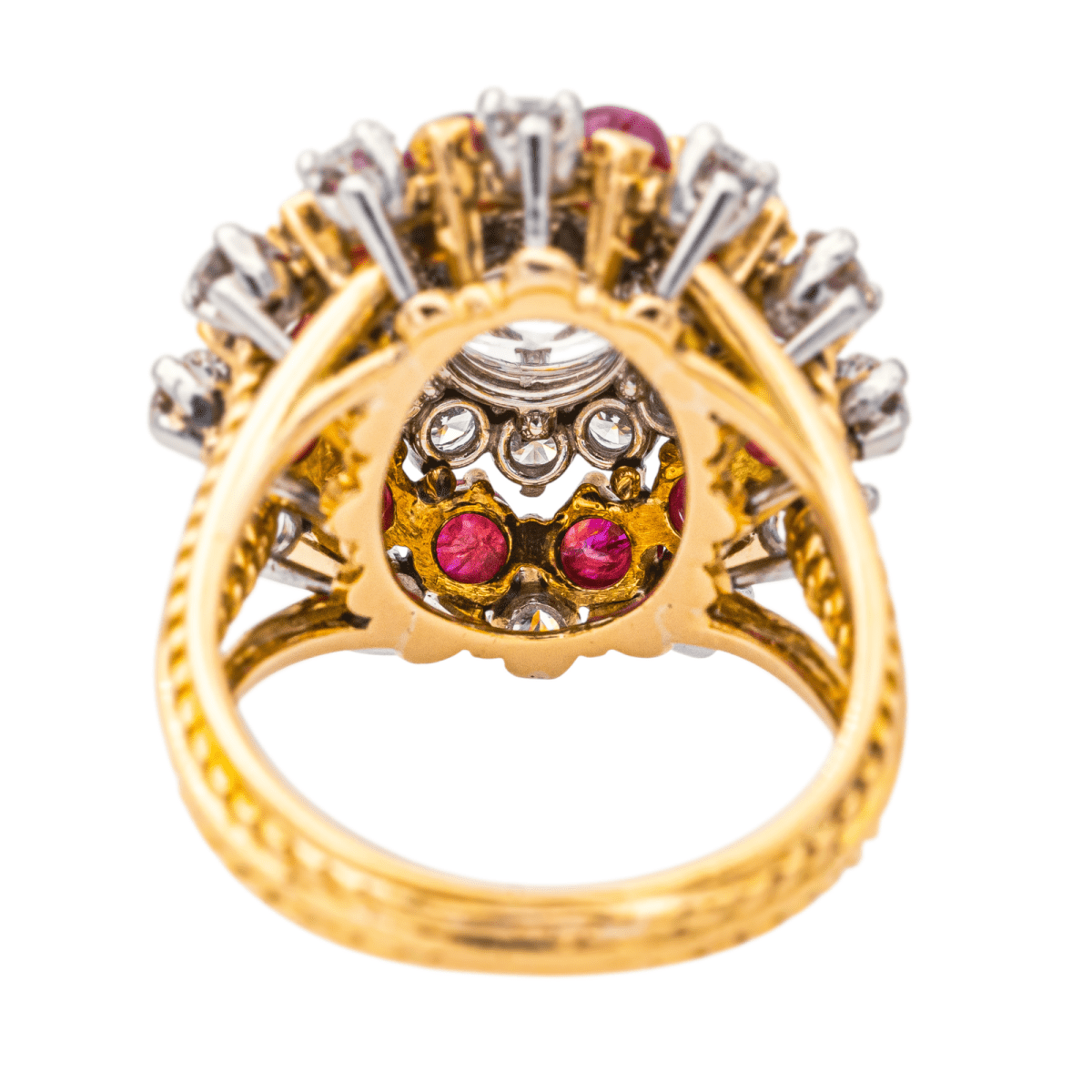 Bague Cocktail en or jaune, platine, rubis et diamants - Castafiore
