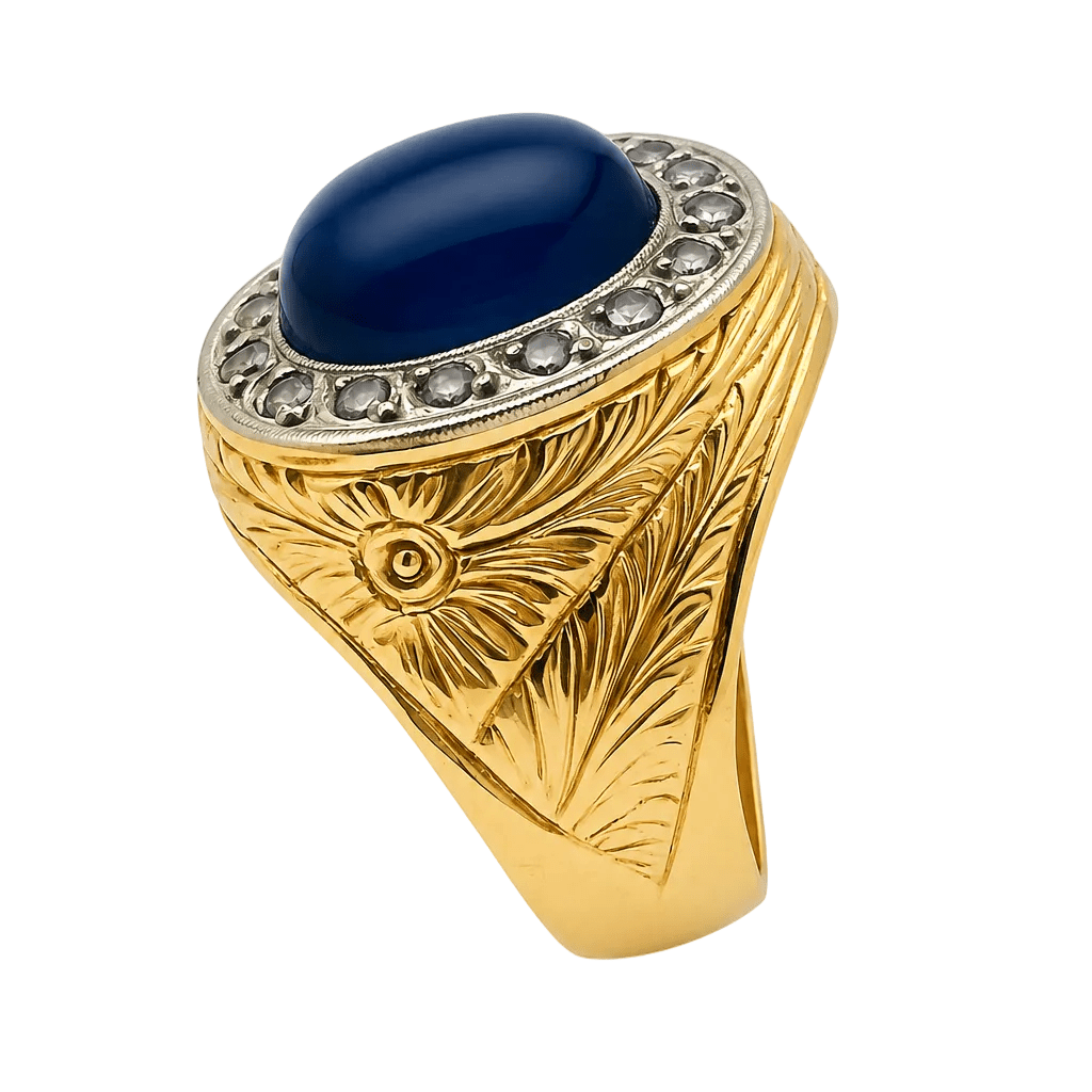 Bague Cocktail en or jaune, platine, saphir et diamants - Castafiore