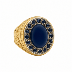 Bague Cocktail en or jaune, platine, saphir et diamants