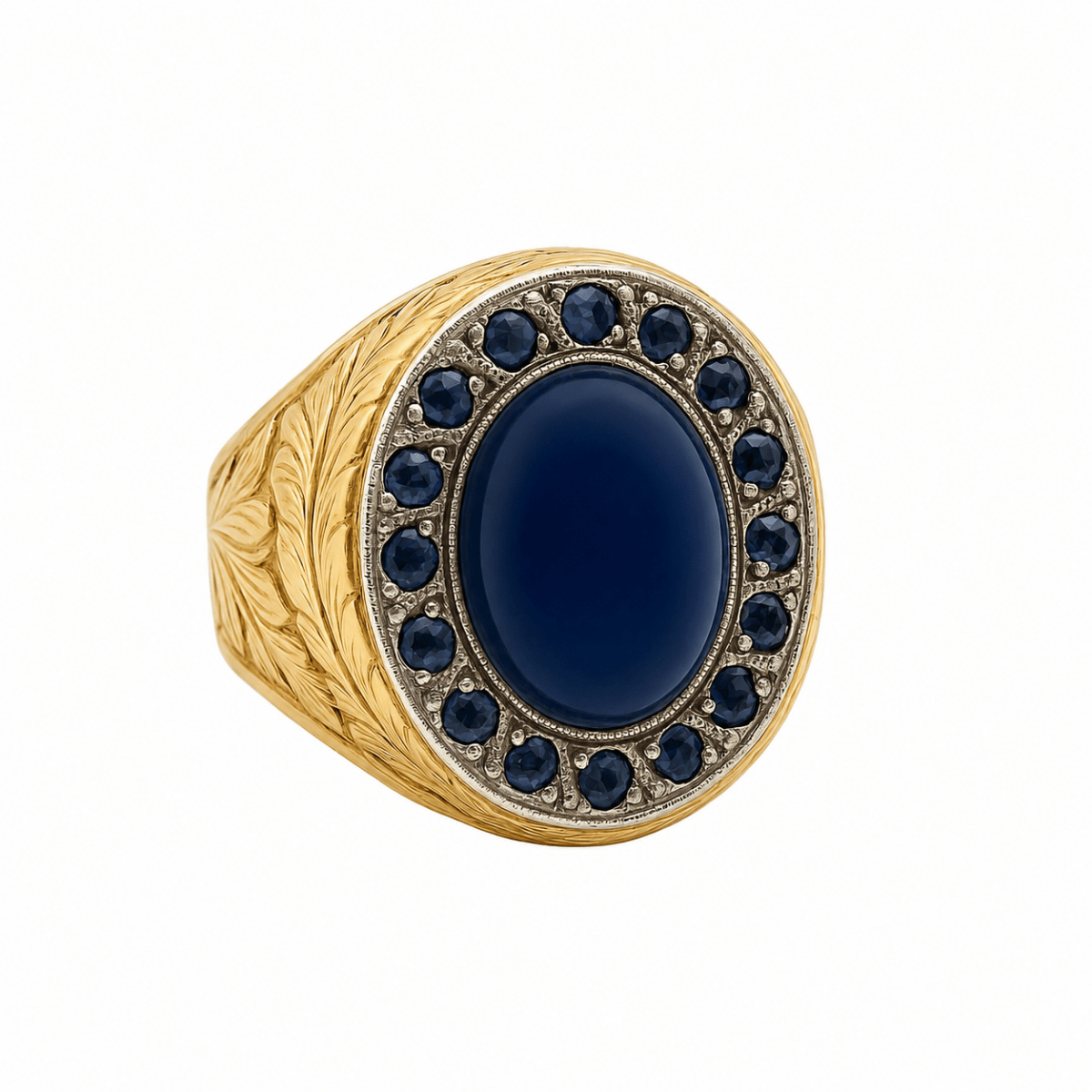 Bague Cocktail en or jaune, platine, saphir et diamants