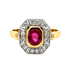Bague Cocktail en or jaune, rubis et diamants - Castafiore