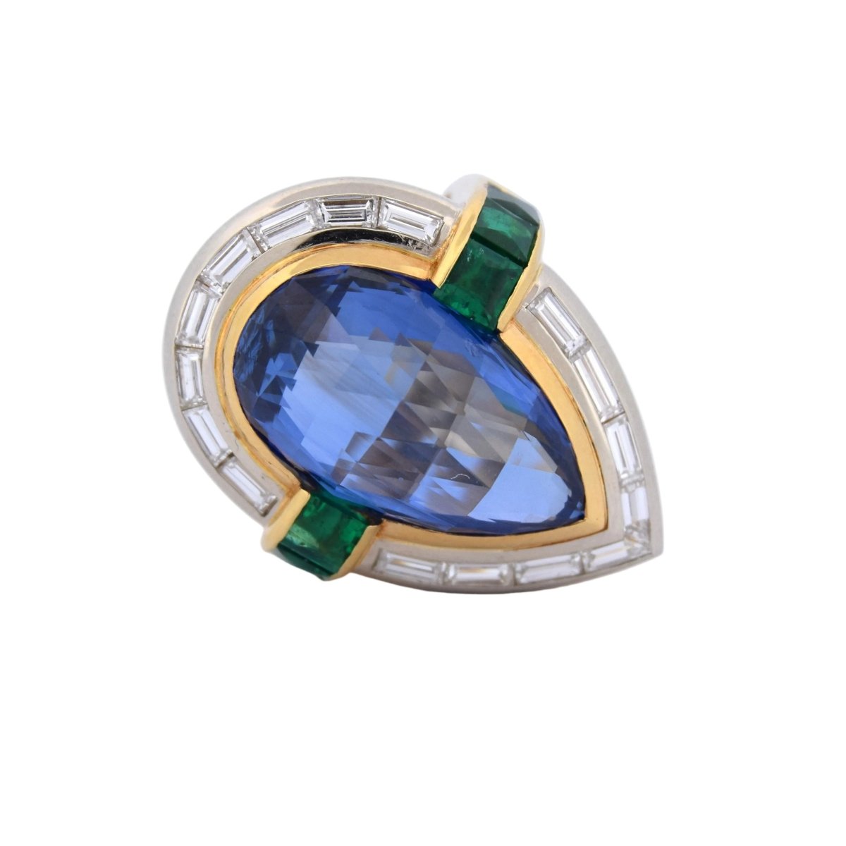 Bague Cocktail en or jaune, saphir, émeraude et diamants - Castafiore