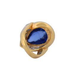 Bague Cocktail en or jaune, saphir, émeraude et diamants - Castafiore
