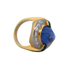 Bague Cocktail en or jaune, saphir, émeraude et diamants - Castafiore