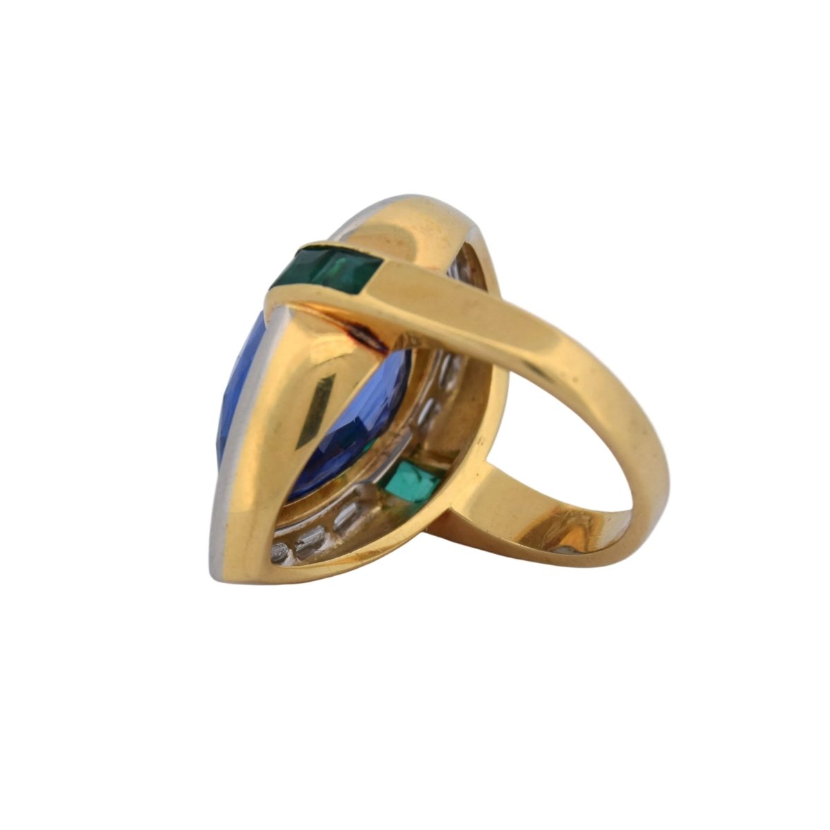 Bague Cocktail en or jaune, saphir, émeraude et diamants - Castafiore
