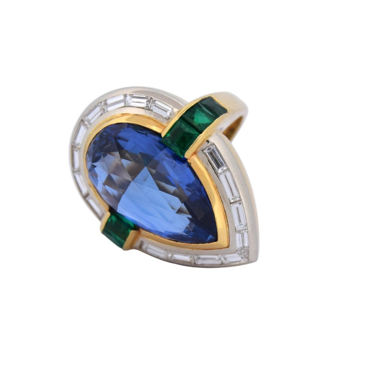 Bague Cocktail en or jaune, saphir, émeraude et diamants - Castafiore