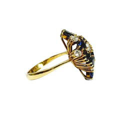 Bague Cocktail en or jaune, saphirs et diamants - Castafiore