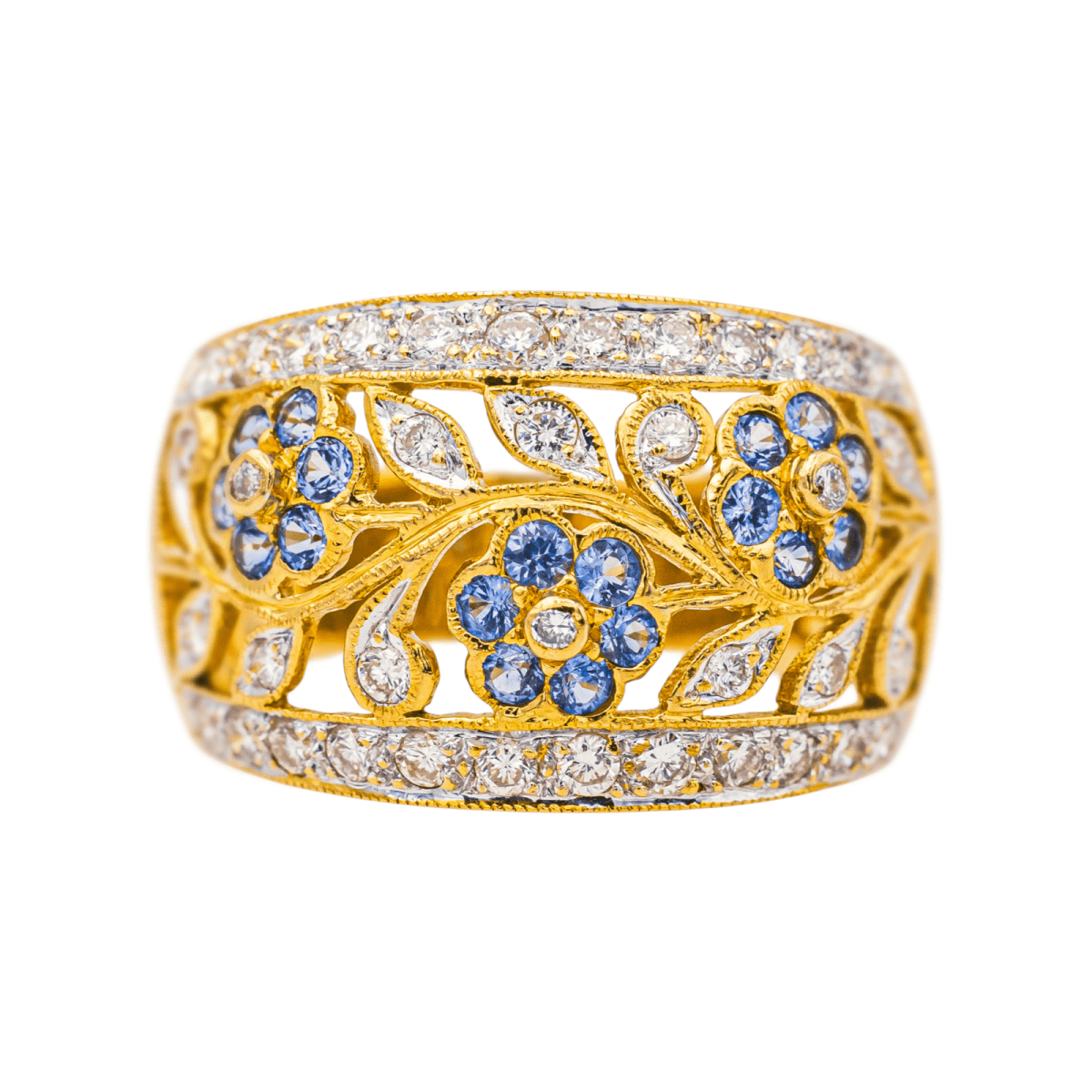 Bague Cocktail en or jaune, saphirs et diamants - Castafiore