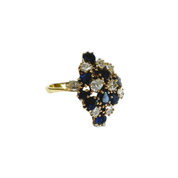 Bague Cocktail en or jaune, saphirs et diamants - Castafiore