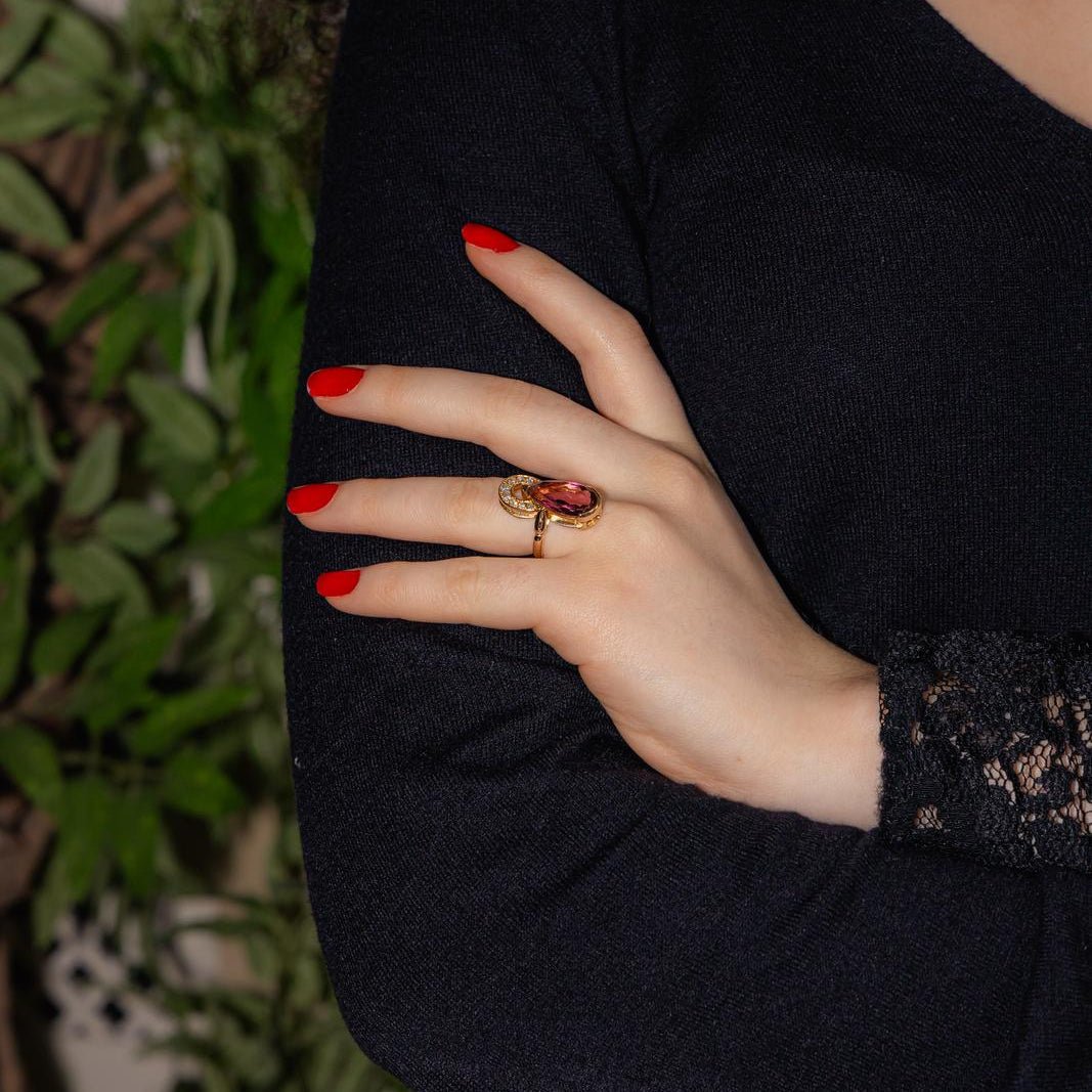 Bague Cocktail en or jaune, tourmaline et diamants - Castafiore