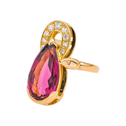 Bague Cocktail en or jaune, tourmaline et diamants - Castafiore