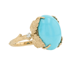 Bague Cocktail en or jaune, turquoise et diamants - Castafiore