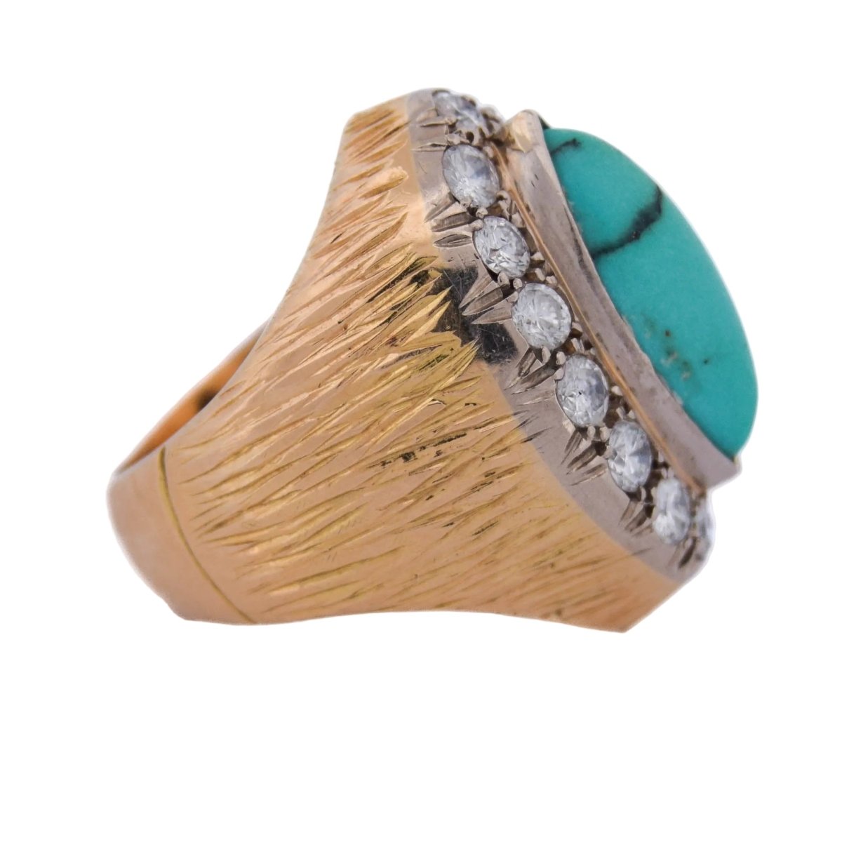 Bague Cocktail en or jaune, turquoise et diamants - Castafiore