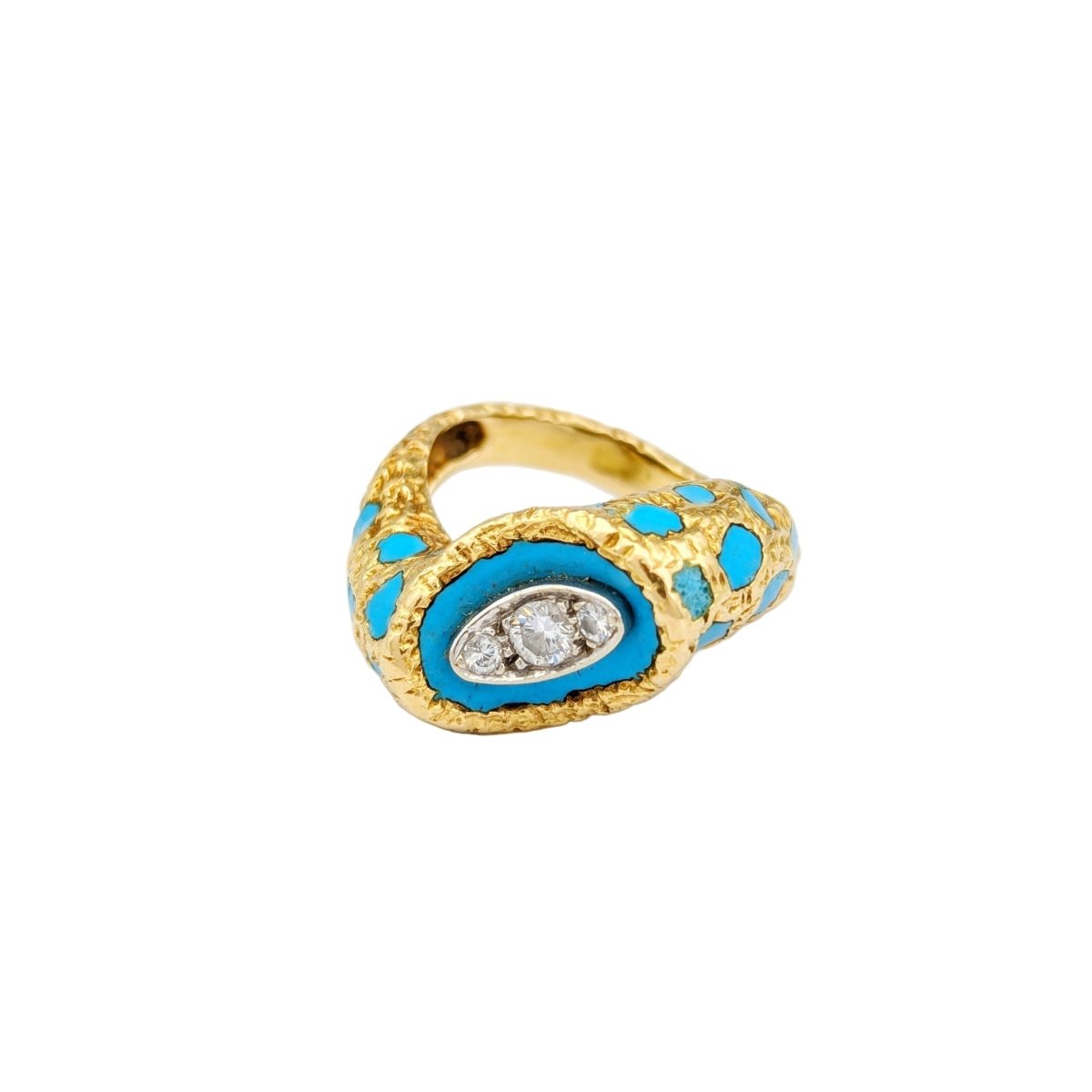 Bague Cocktail en or jaune, turquoise et diamants - Castafiore