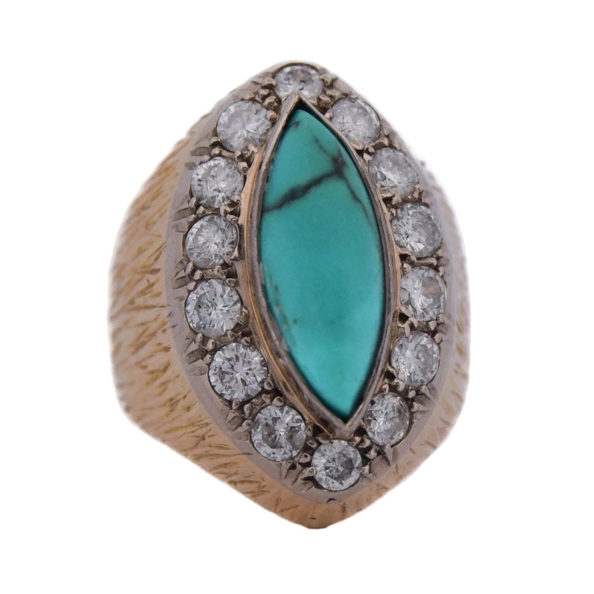 Bague Cocktail en or jaune, turquoise et diamants - Castafiore
