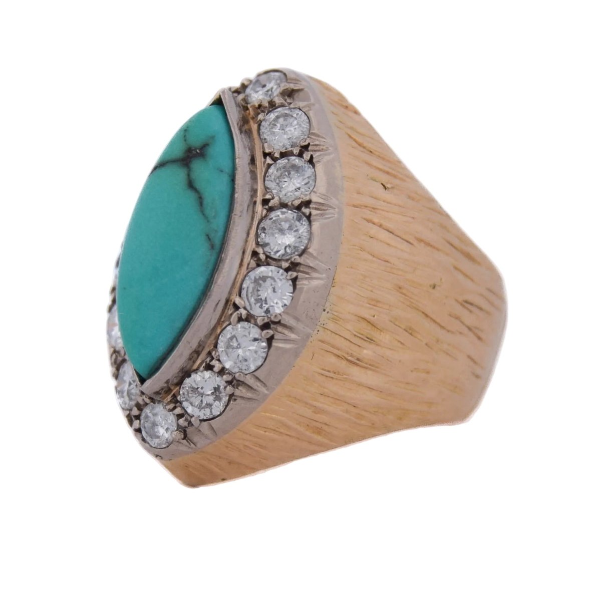 Bague Cocktail en or jaune, turquoise et diamants - Castafiore