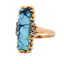 Bague Cocktail en or jaune, turquoise et diamants - Castafiore