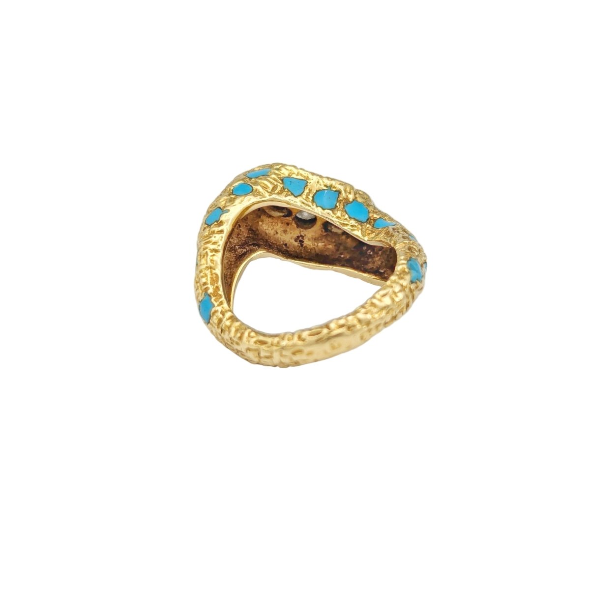 Bague Cocktail en or jaune, turquoise et diamants - Castafiore