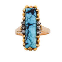 Bague Cocktail en or jaune, turquoise et diamants - Castafiore
