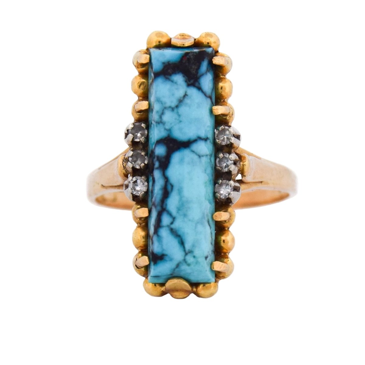 Bague Cocktail en or jaune, turquoise et diamants - Castafiore