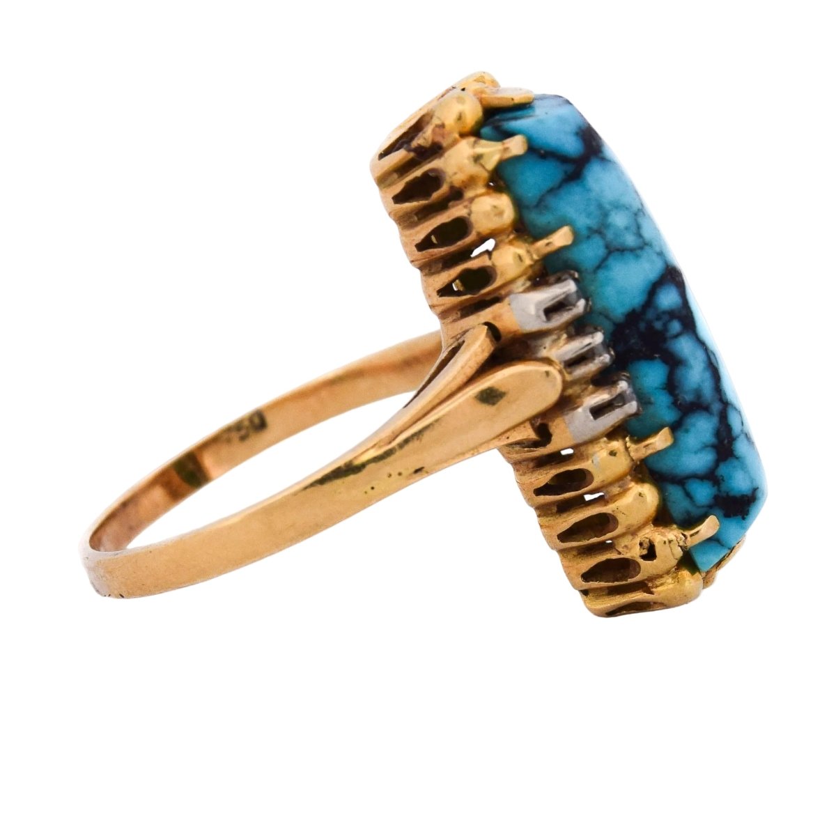 Bague Cocktail en or jaune, turquoise et diamants - Castafiore