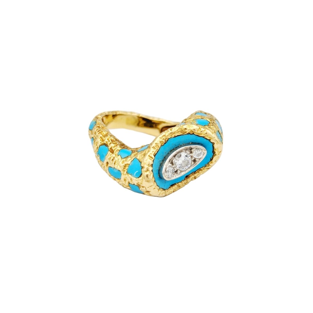 Bague Cocktail en or jaune, turquoise et diamants - Castafiore
