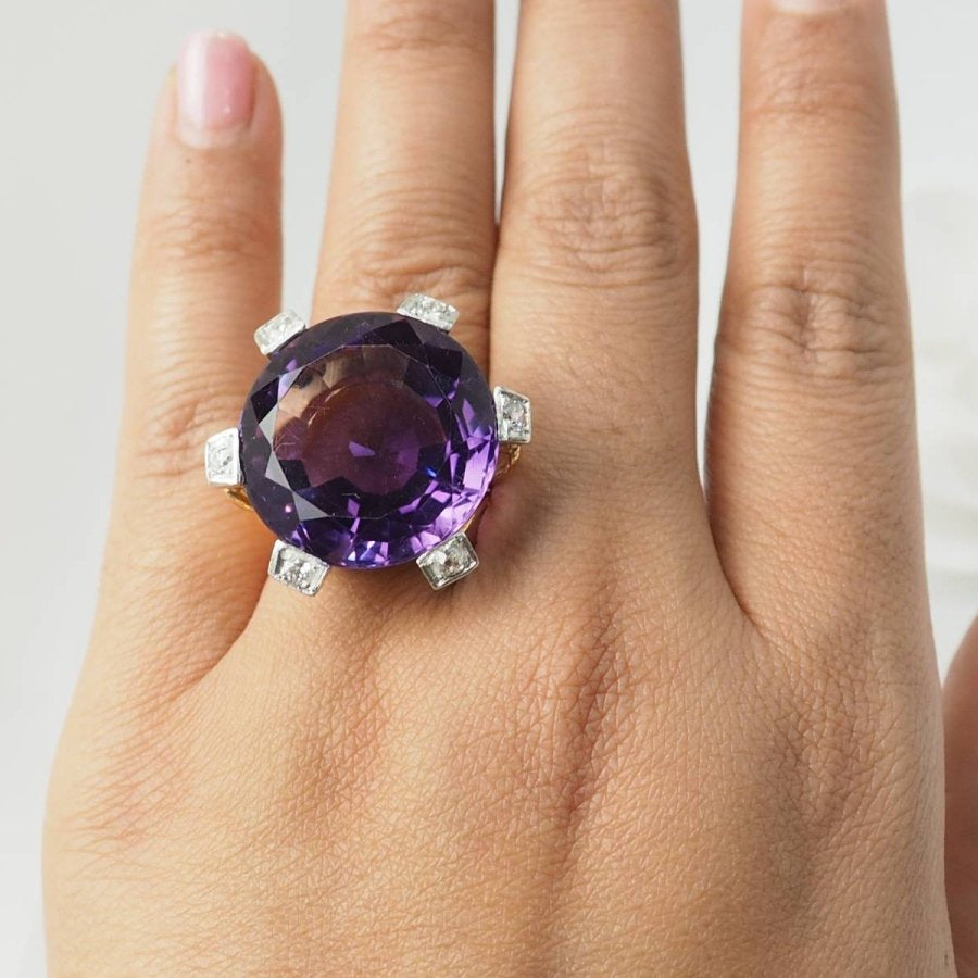 Bague COCKTAIL en or rose améthyste et diamants - Castafiore