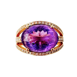 Bague Cocktail en or rose, améthyste et diamants - Castafiore