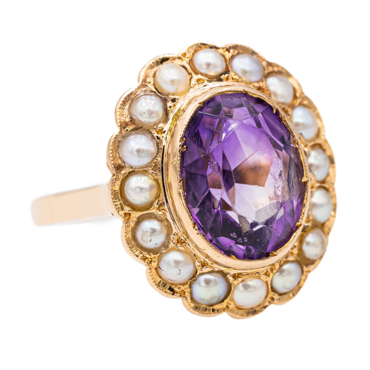 Bague Cocktail en or rose, améthyste et perle - Castafiore