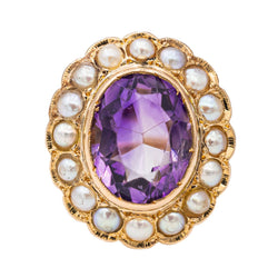 Bague Cocktail en or rose, améthyste et perle - Castafiore