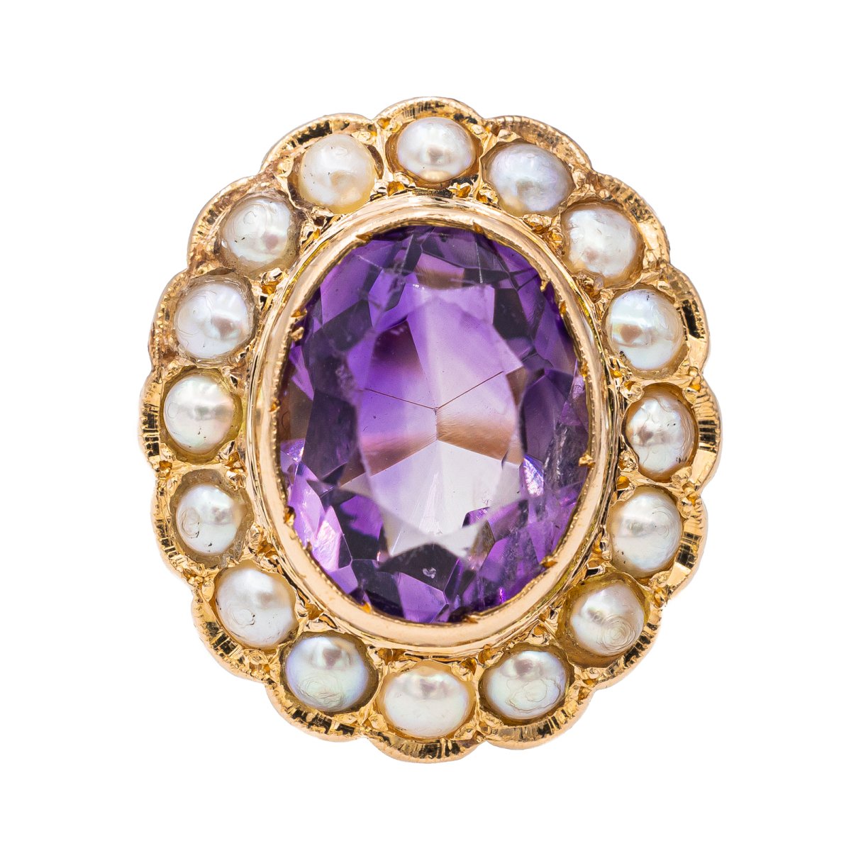 Bague Cocktail en or rose, améthyste et perle - Castafiore