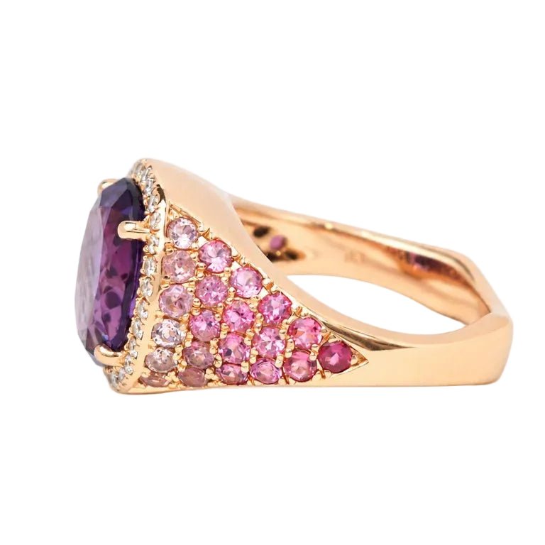 Bague Cocktail en or rose, améthyste, tourmalines et diamants - Castafiore