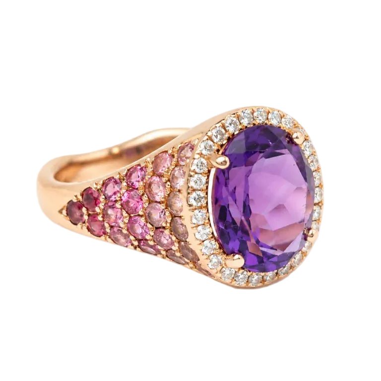 Bague Cocktail en or rose, améthyste, tourmalines et diamants - Castafiore