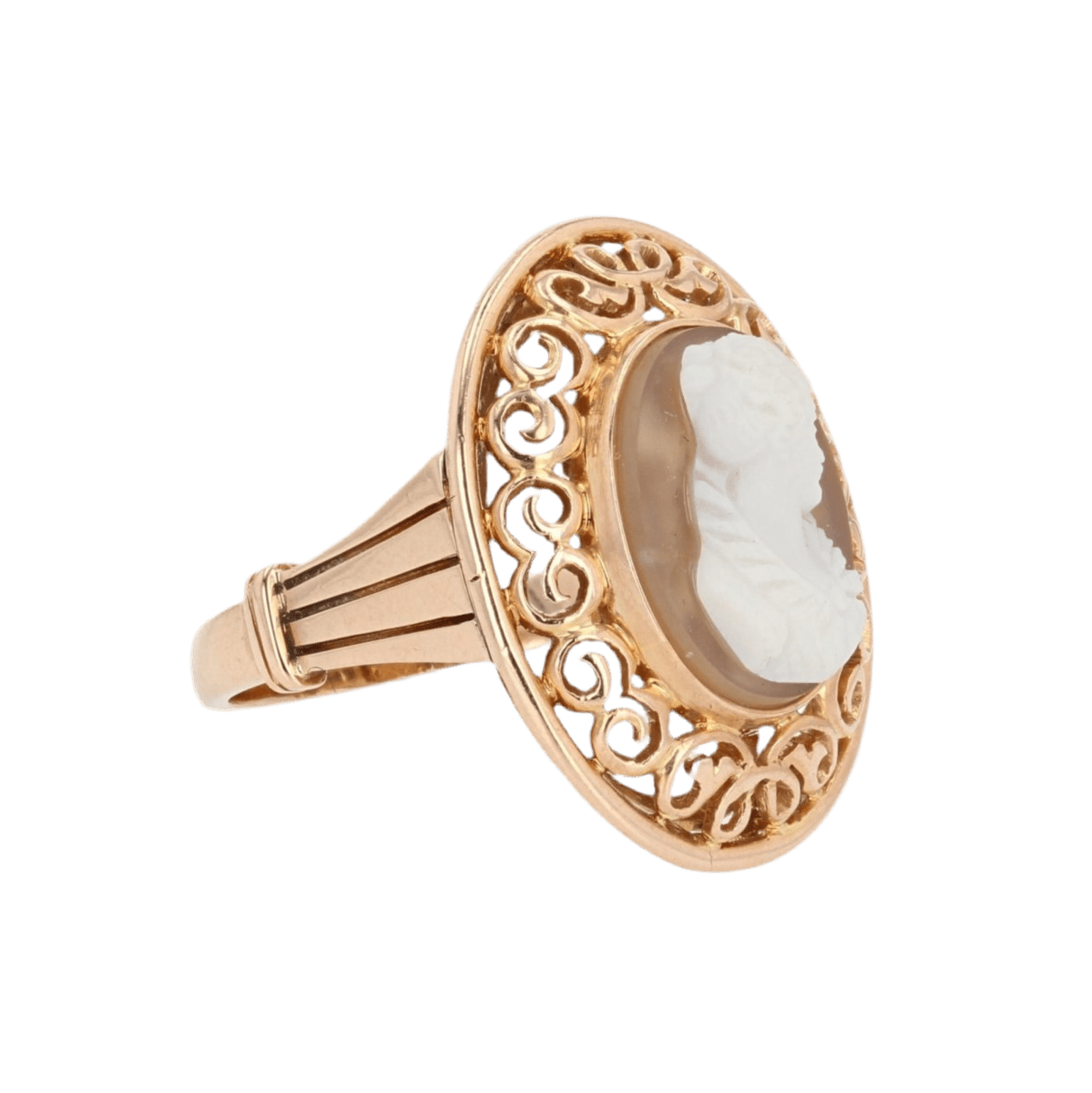 Bague Cocktail en or rose, camée et agate - Castafiore