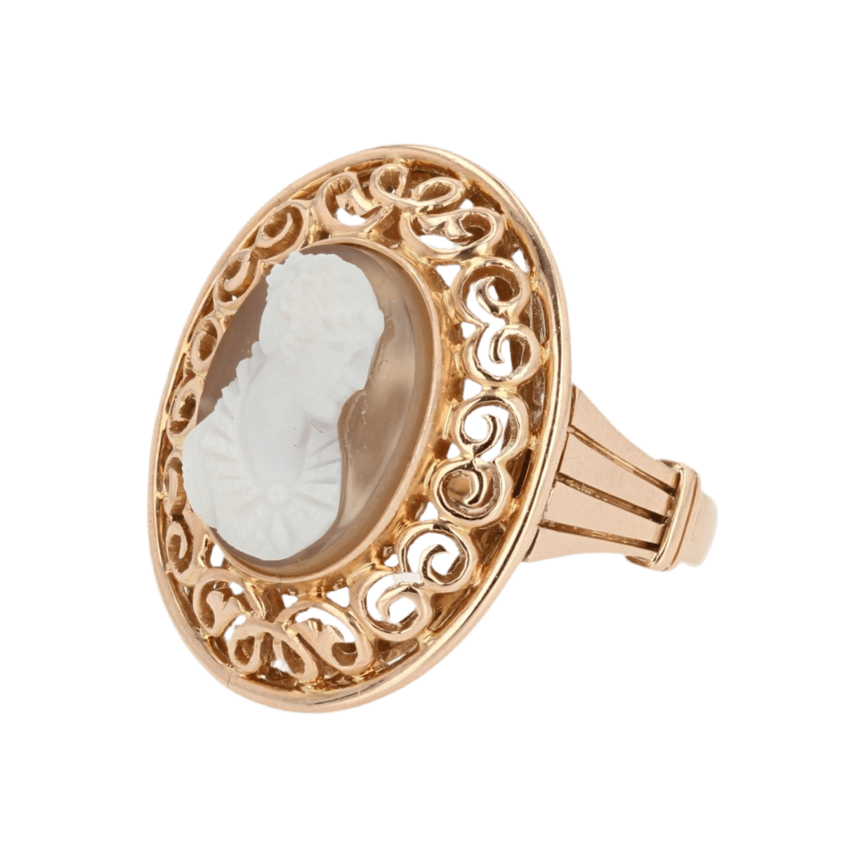 Bague Cocktail en or rose, camée et agate - Castafiore