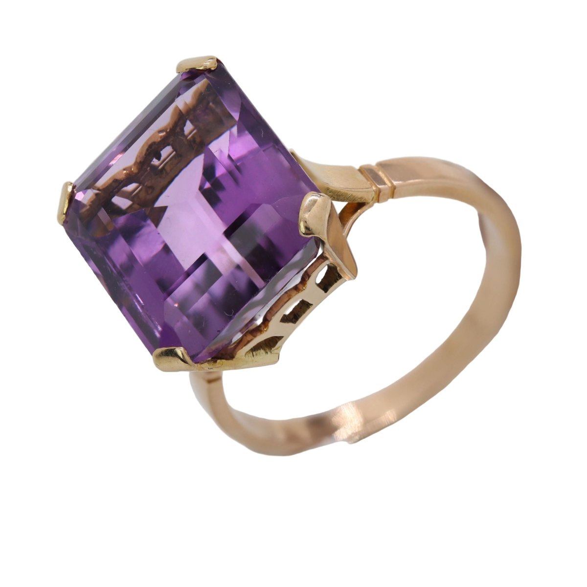 Bague Cocktail en or rose et améthyste - Castafiore