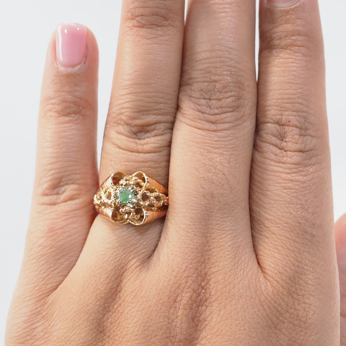 Bague Cocktail en or rose et émeraude - Castafiore