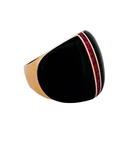 Bague Cocktail en or rose, onyx et rubis - Castafiore