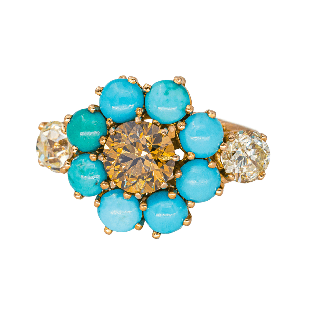 Bague Cocktail en or rose, turquoises et diamants - Castafiore