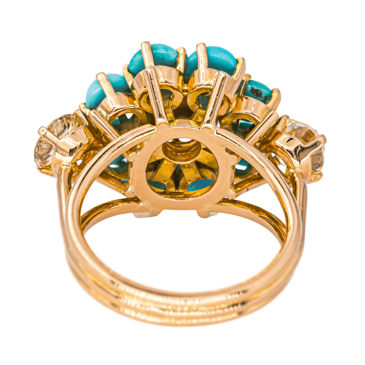 Bague Cocktail en or rose, turquoises et diamants - Castafiore