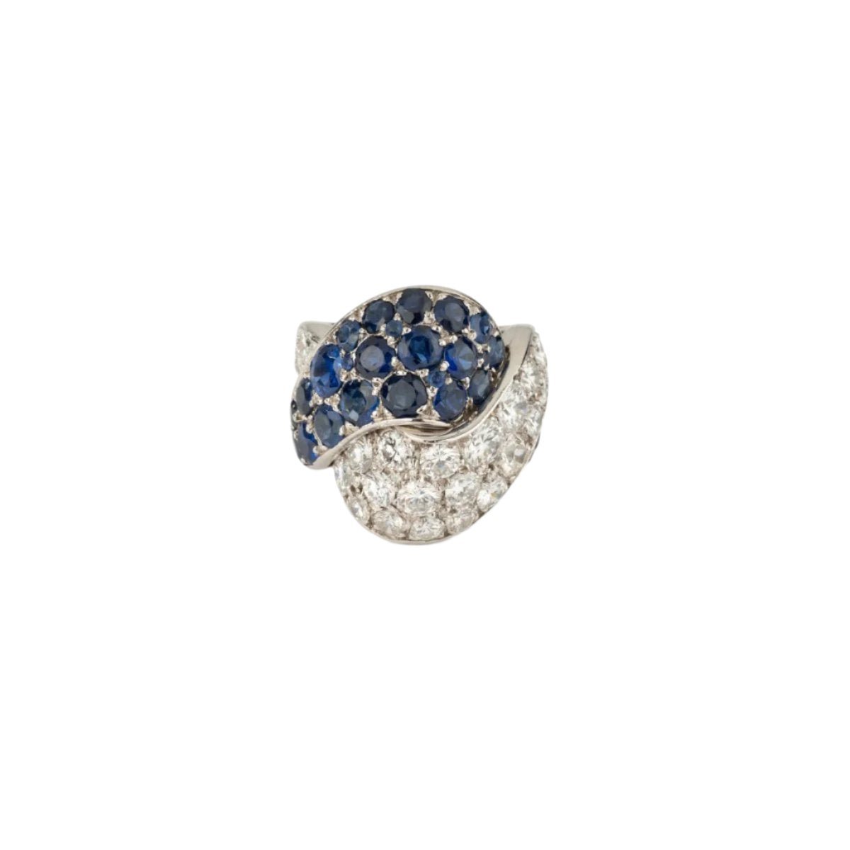 Bague Cocktail en platine, diamants et saphirs - Castafiore