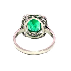 Bague Cocktail en platine, émeraude et diamants - Castafiore