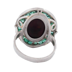 Bague Cocktail en platine, opale et émeraudes - Castafiore
