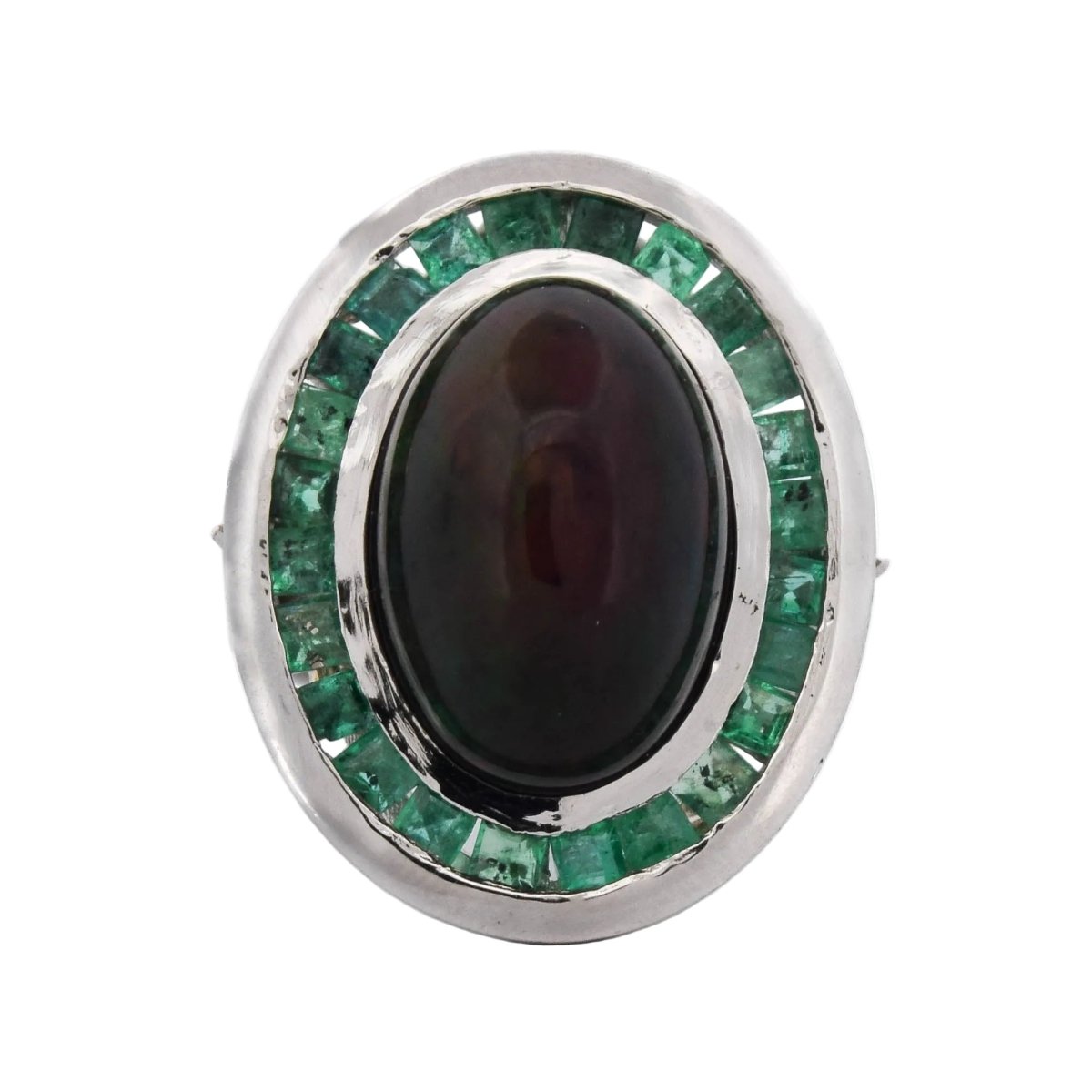Bague Cocktail en platine, opale et émeraudes - Castafiore