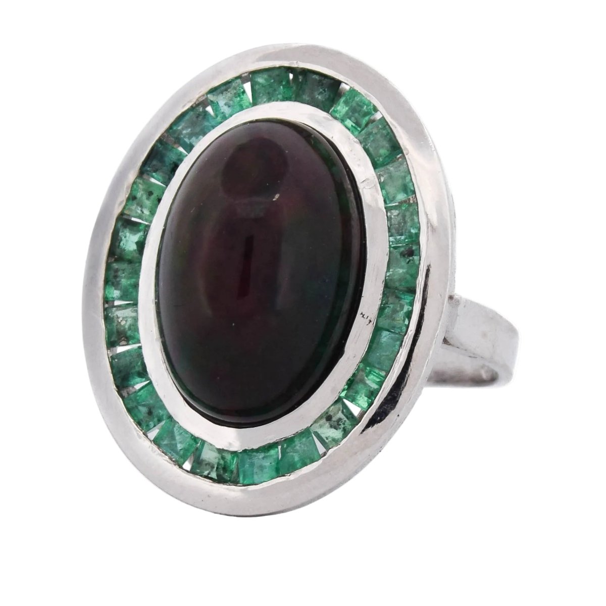 Bague Cocktail en platine, opale et émeraudes - Castafiore