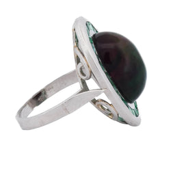 Bague Cocktail en platine, opale et émeraudes - Castafiore